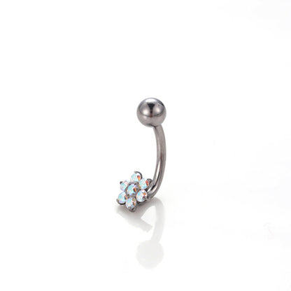 G23 Titanium CZ Flower Belly Button Ring – Internally Threaded Navel Piercing Jewelry