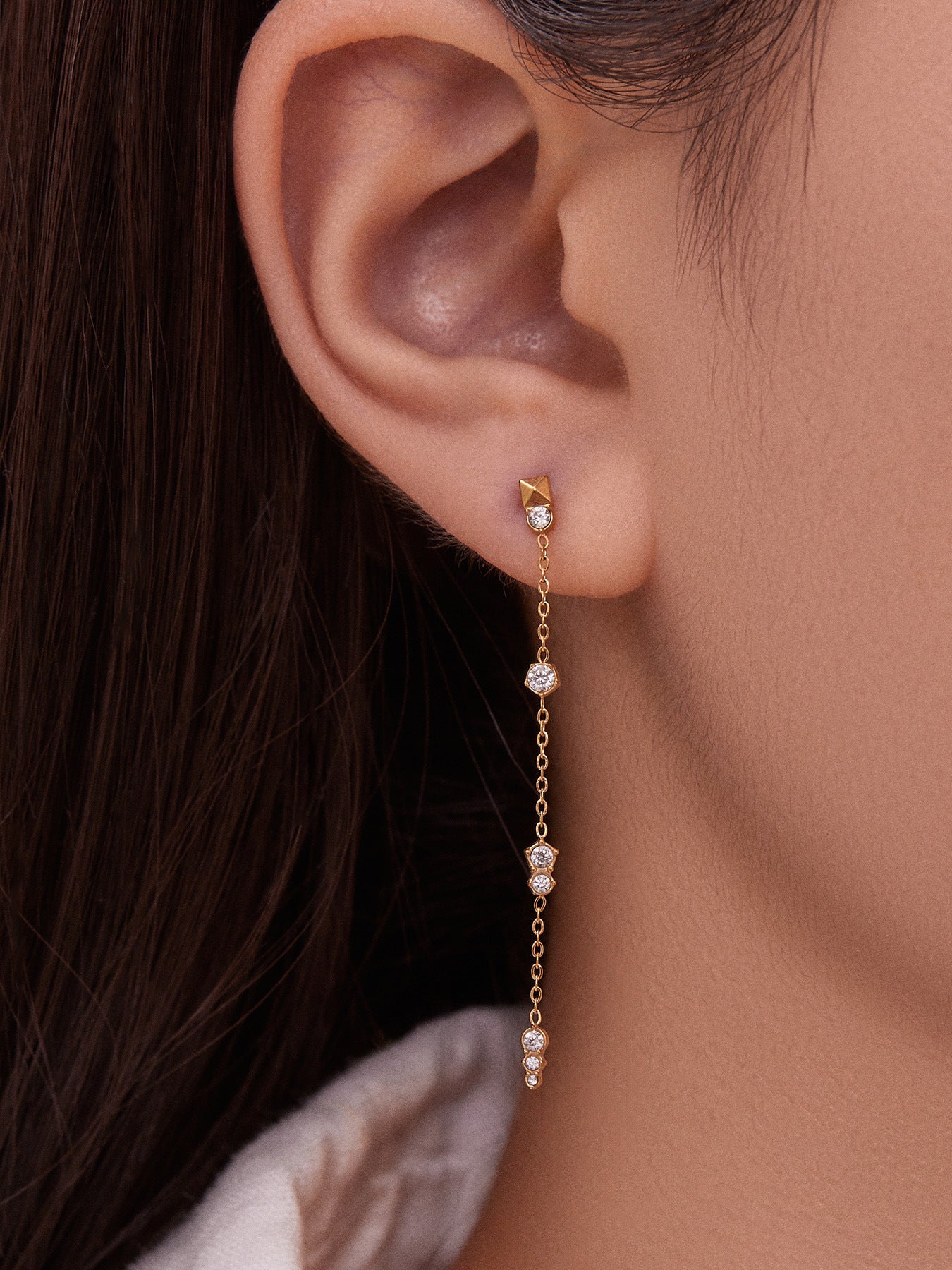 Stainless Steel Tassel Zircon Earrings – Elegant Geometric Dangle Chain Earrings | WANTI Jewelry