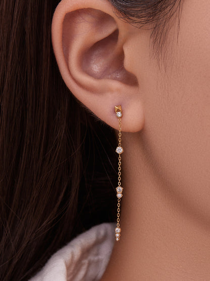 Stainless Steel Tassel Zircon Earrings – Elegant Geometric Dangle Chain Earrings | WANTI Jewelry