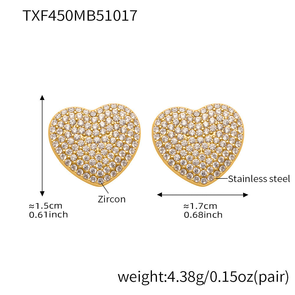 Stainless Steel Heart Jewelry Set – Zircon Heart Necklace, Earrings & Ring Set | Romantic Gift Set