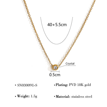 18K Gold Plated Stainless Steel Oval & Round Crystal Pendant Necklace | Colorful Zircon & Rose Quartz Jewelry for Women