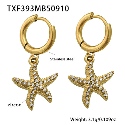 Ocean Star Pendant Necklace, Bracelet, Earrings & Ring Jewelry Set - Gold Stainless Steel