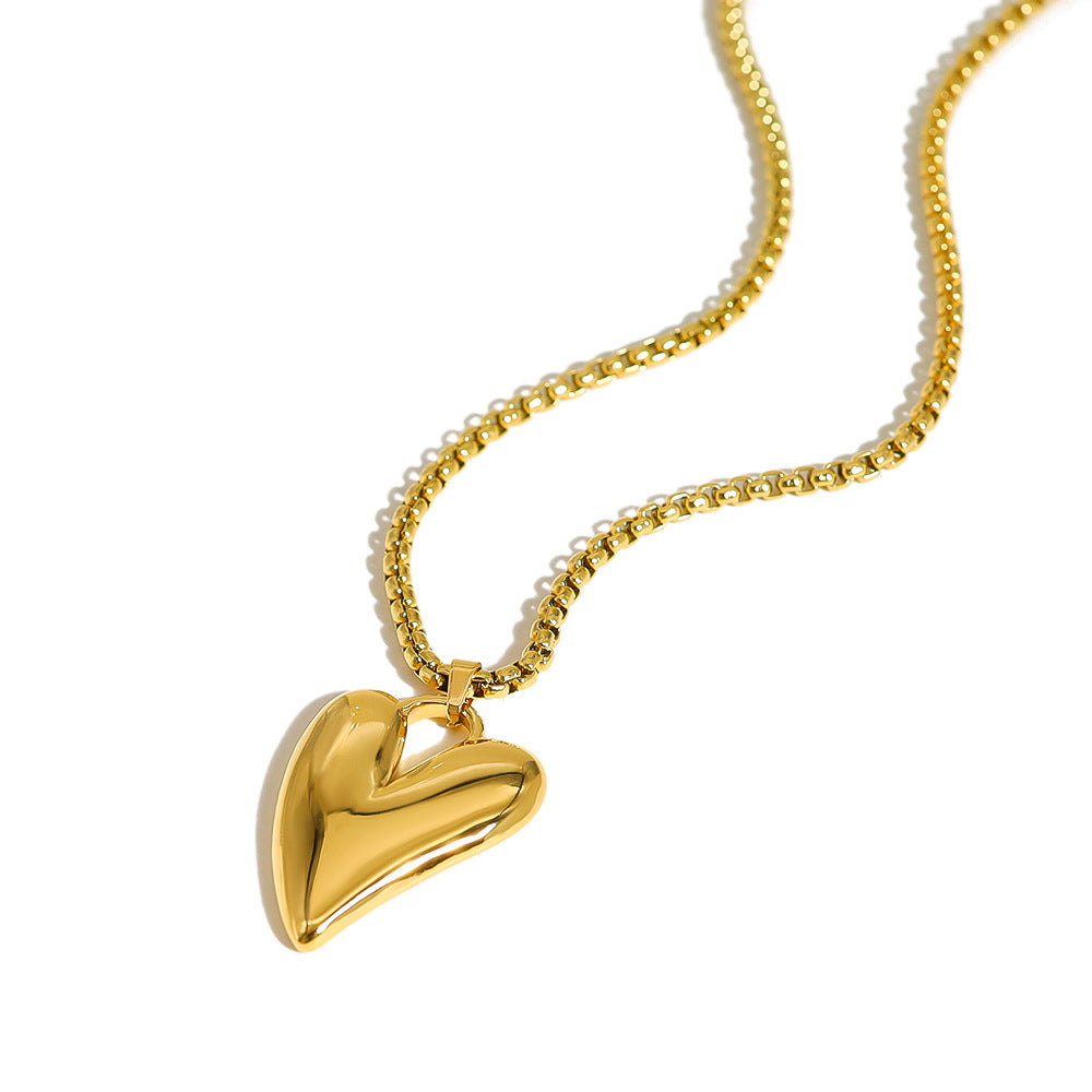 18K Gold Plated Stainless Steel Polished Heart Pendant Necklace – Minimalist High-End Jewelry for Women