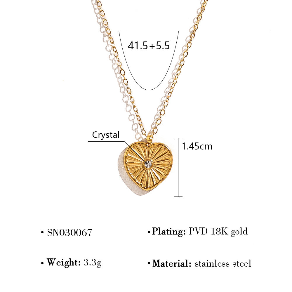 18K Gold-Plated Titanium Steel Crystal Heart Pendant Necklace | Fashion Jewelry for Women | Perfect Gift