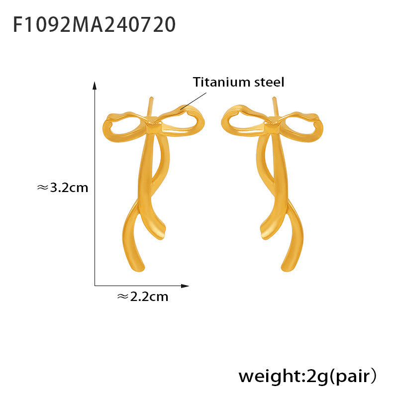 Stainless Steel Ribbon Bow Stud Earrings – Minimalist Chic Fashion Jewelry | WANTI