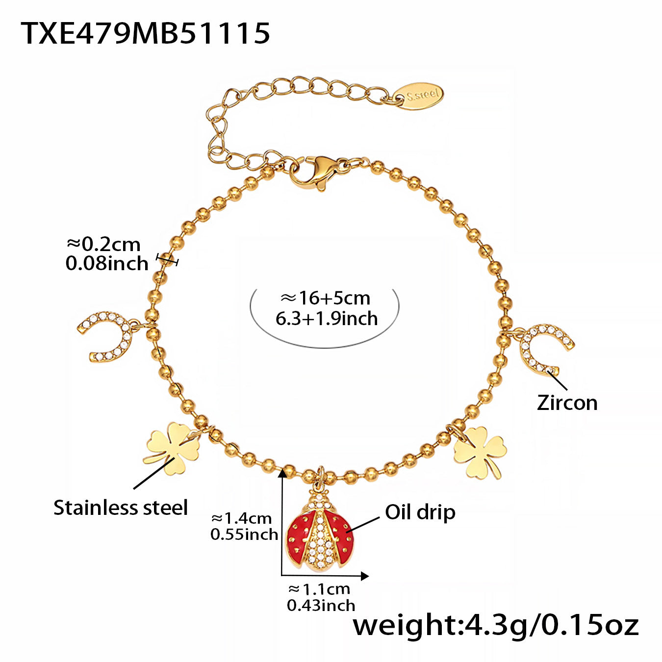 Ladybug Pendant Necklace & Earrings Bracelet Anklet Set – Stainless Steel Cute Lucky Beetle Jewelry