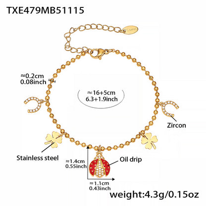 Ladybug Pendant Necklace & Earrings Bracelet Anklet Set – Stainless Steel Cute Lucky Beetle Jewelry