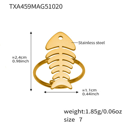 Hollow Fishbone Heart Necklace, Earrings & Ring Set – Long Sweater Chain Jewelry, Fashion Statement Set for Women