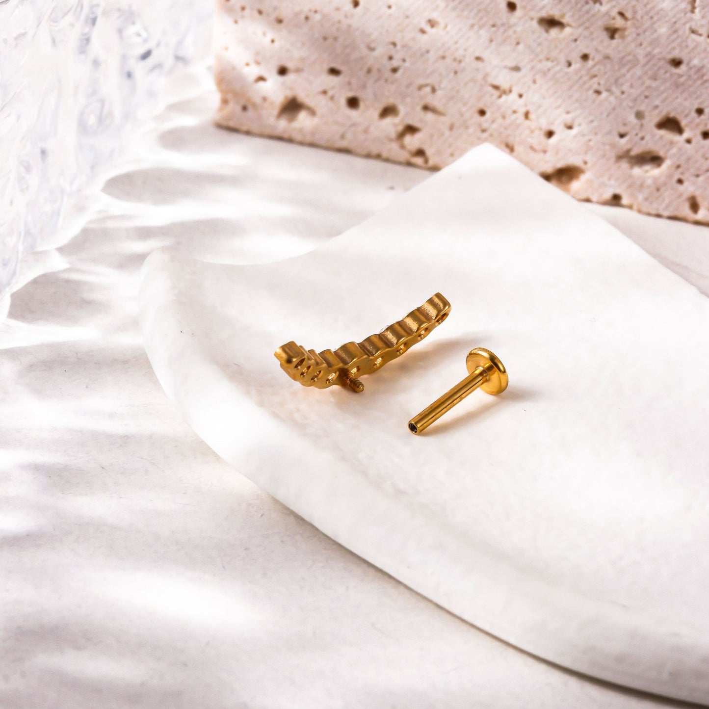 F136 Titanium Crown Marquise Zircon Internally Threaded Flat Back Cartilage Piercing | G23 Titanium Body Jewelry