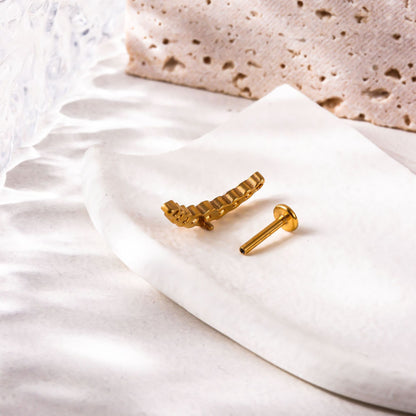 F136 Titanium Crown Marquise Zircon Internally Threaded Flat Back Cartilage Piercing | G23 Titanium Body Jewelry