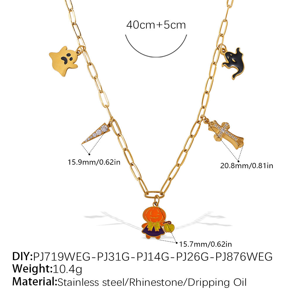 Holiday Collection – Gold Plated Stainless Steel Multishape Pendant Tassel Necklace | Halloween & Christmas Jewelry