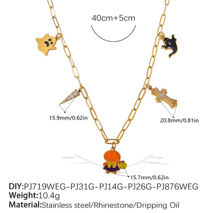 Holiday Collection – Gold Plated Stainless Steel Multishape Pendant Tassel Necklace | Halloween & Christmas Jewelry