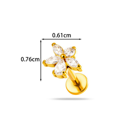 Titanium Labret Stud for Lip & Cartilage Piercing – CZ Flat Back Jewelry (Implant Grade ASTM F136)