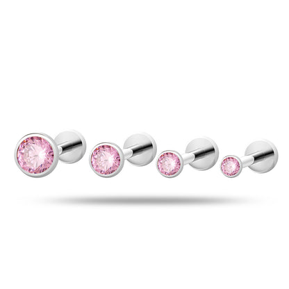 Titanium Flat Back Zircon Piercing Stud | Hypoallergenic Threaded Cartilage Earring