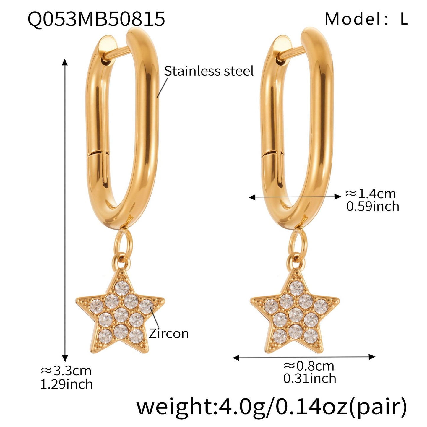 Gold Stainless Steel Five-Pointed Star Zirconia Hoop Earrings Set | Layered Star Earrings | High-Shine Statement Jewelry for Women