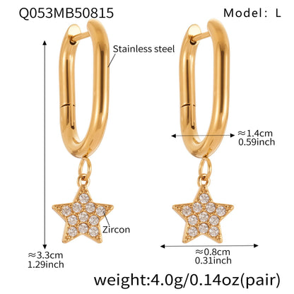 Gold Stainless Steel Five-Pointed Star Zirconia Hoop Earrings Set | Layered Star Earrings | High-Shine Statement Jewelry for Women