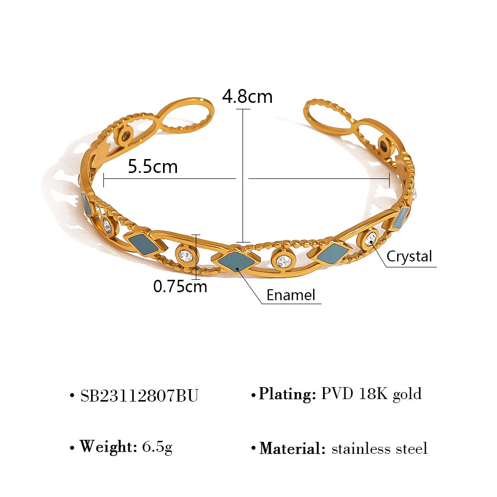 18K Gold-Plated Titanium Steel Bangle – Turquoise, Enamel & Crystal Jewelry