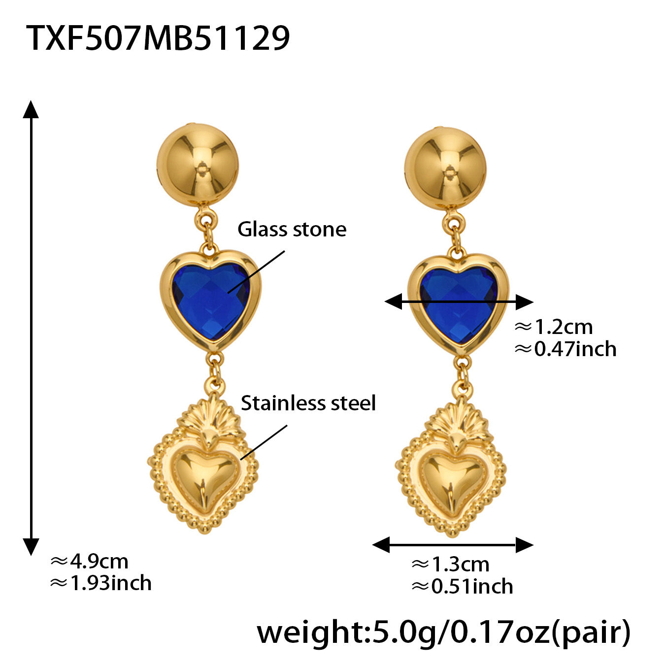 Sparkling Heart Glass Necklace & Earrings Set – Colorful Long Pendant Chain · Stainless Steel Hypoallergenic Jewelry