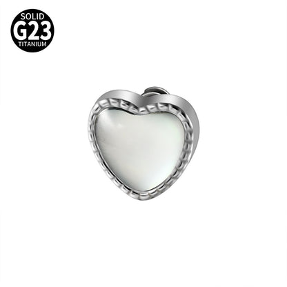 ASTM F136 Titanium Heart Mother of Pearl Dermal Top – Internally Threaded Micro Dermal Replacement for Collarbone & Surface Piercing