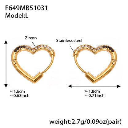 Colorful Cubic Zirconia Heart Hoop Earrings Set | Stainless Steel Simple Chic Ear Cuff for Women
