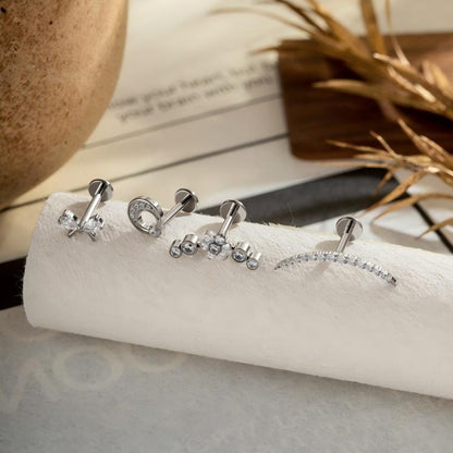 Implant Grade G23 Titanium Cartilage Stud Geometric CZ | Internal Thread 16G Helix Tragus Flat Back Earring