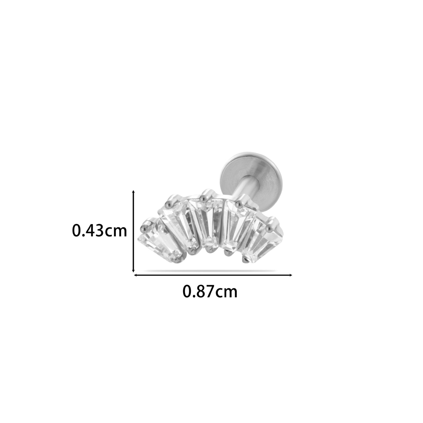 F136 Titanium Internally Threaded Zircon Labret Stud | High-End Flat Back Cartilage Piercing Jewelry
