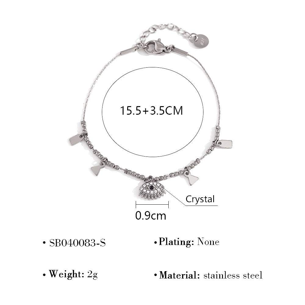 Geometric Metal Demon Eye Crystal Pendant Bracelet – 18K Gold-Plated Titanium Steel Jewelry