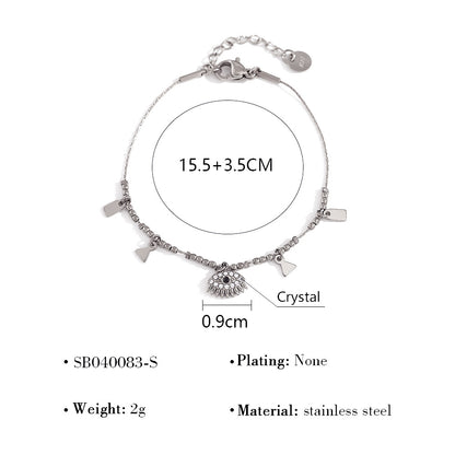 Geometric Metal Demon Eye Crystal Pendant Bracelet – 18K Gold-Plated Titanium Steel Jewelry