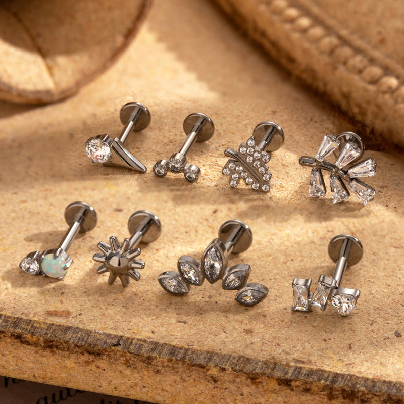 G23 Titanium Internally Threaded CZ Cartilage Stud Earrings – Hypoallergenic, Fashion Piercing Jewelry for Helix, Tragus, Conch, and Lobe