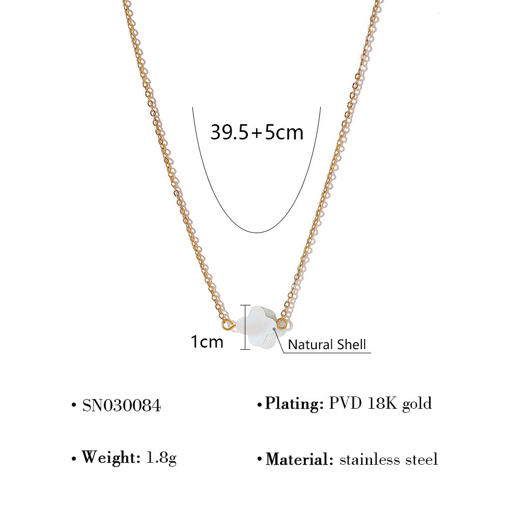 18K Gold Plated Titanium Steel Oval Flower Pendant Double Layer Beaded Necklace | Elegant Fashion Jewelry Set