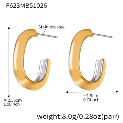 Stainless Steel Oval Hoop Earrings – Minimalist Polished Metal Huggie Earrings for Women, Fashion Statement Jewelry