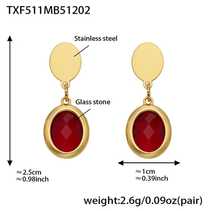 Candy Color Oval Glass Stone Necklace, Bracelet & Earrings Set – Stainless Steel | Fashion Jewelry | Colorful Minimalist Accessories