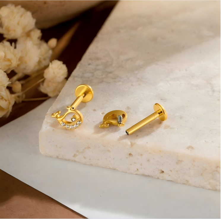Implant Grade G23 ASTM F136 Titanium CZ Labret Stud | Internal Thread 16G Flat Back Lip & Cartilage Earring