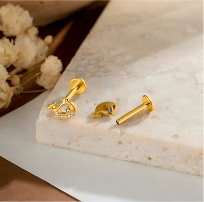 Implant Grade G23 ASTM F136 Titanium CZ Labret Stud | Internal Thread 16G Flat Back Lip & Cartilage Earring