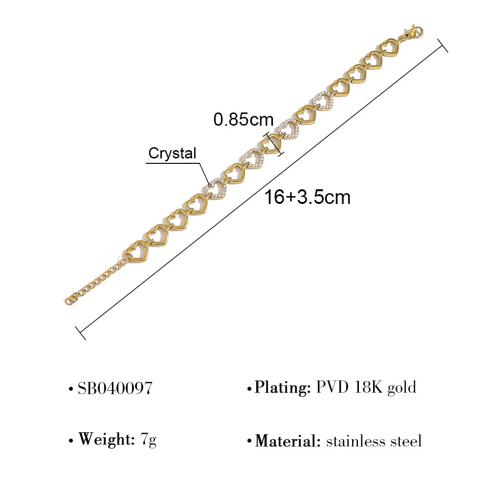 18K Gold Plated Stainless Steel Crystal Bracelet – Heart, Rectangle, Oval & Infinity Shapes