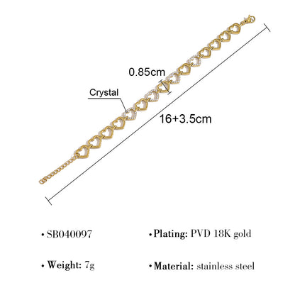 18K Gold Plated Stainless Steel Crystal Bracelet – Heart, Rectangle, Oval & Infinity Shapes