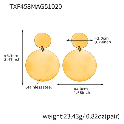 Stainless Steel Long Pendant Sweater Necklace, Drop Earrings & Ring Set – Gold Minimalist Round Disc Jewelry