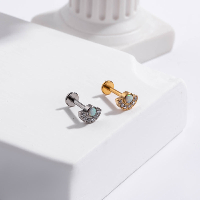 G23 Titanium Internal Thread Lip & Cartilage Studs – Zircon Flower, Cross, Opal Designs | Gold & Silver Piercing Jewelry