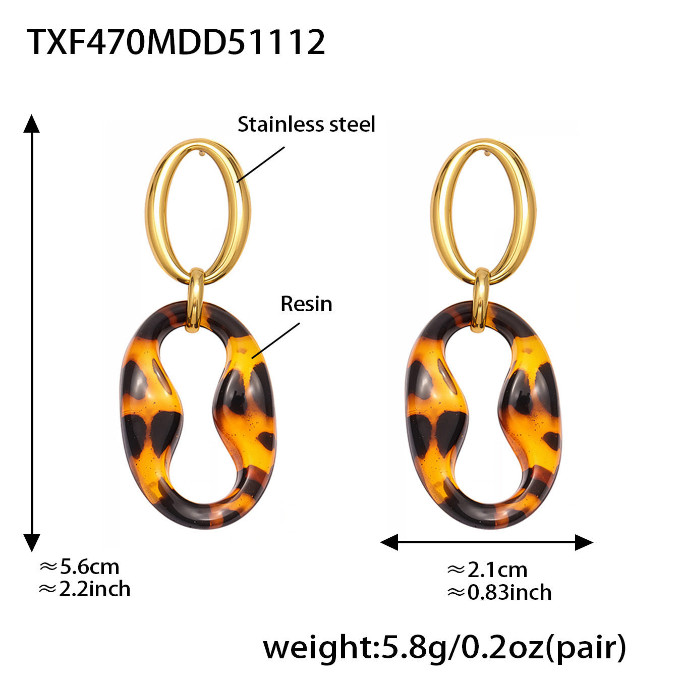 Geometric Resin Jewelry Set – Stainless Steel Necklace Bracelet Earrings | Chic Fashion Statement Set for Women