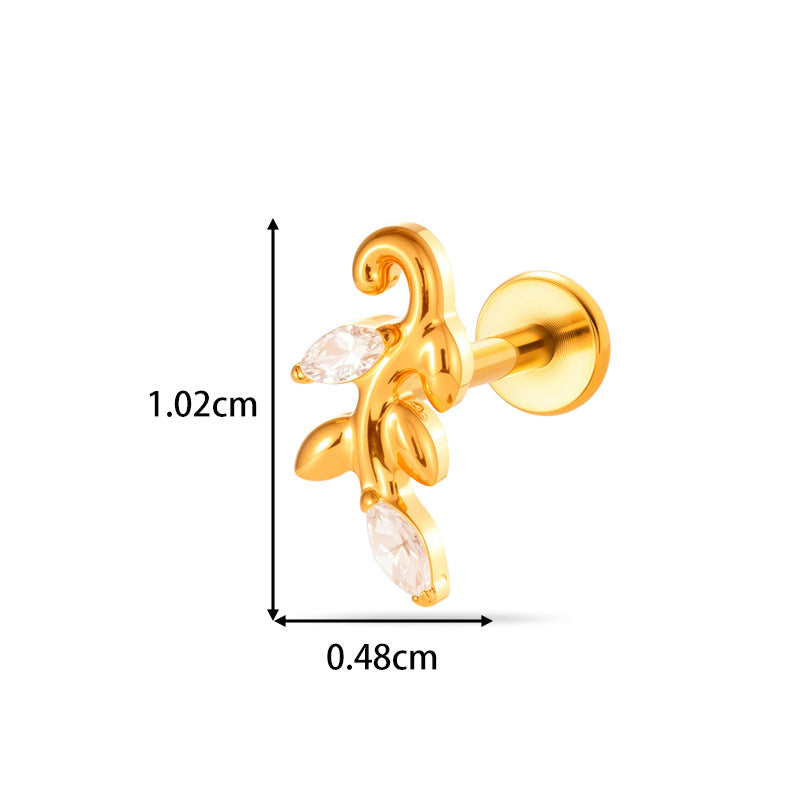 G23/F136 Titanium Internally Threaded Zircon Piercing Jewelry Lip Stud & Cartilage Earring – Elegant Sparkle Design, 1.2×8mm Rod, Gold & Silver