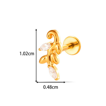 G23/F136 Titanium Internally Threaded Zircon Piercing Jewelry Lip Stud & Cartilage Earring – Elegant Sparkle Design, 1.2×8mm Rod, Gold & Silver