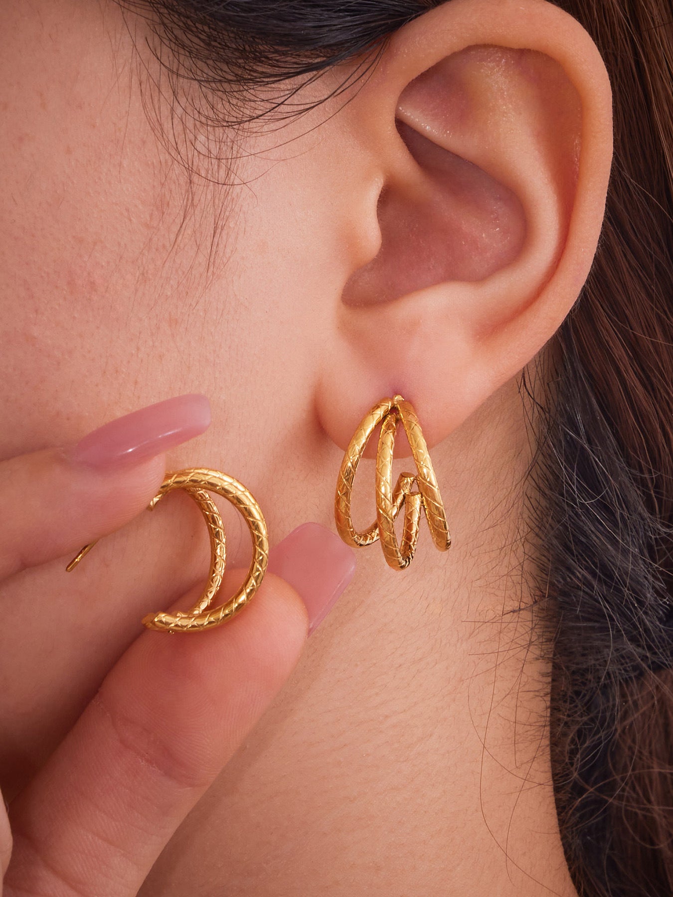 Fashionable Stainless Steel Color-Block Triple Hoop Earrings | Minimalist Geometric Jewelry for Women | Trendy Statement Accessories