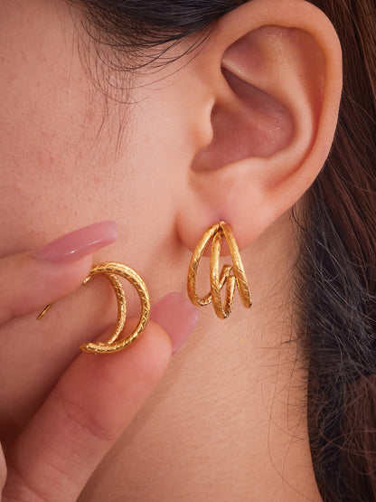 Fashionable Stainless Steel Color-Block Triple Hoop Earrings | Minimalist Geometric Jewelry for Women | Trendy Statement Accessories