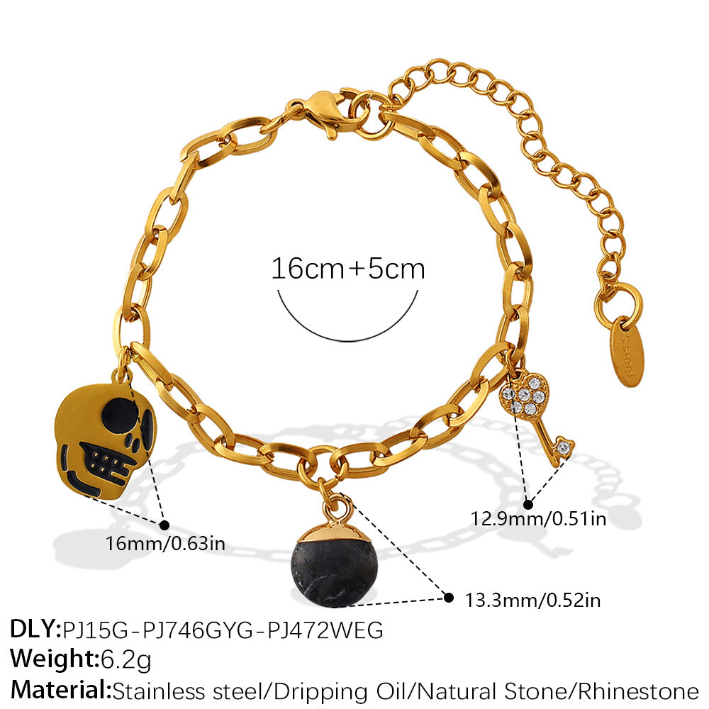 Gold-Plated Stainless Steel Halloween / Christmas Heart & Tree Tassel Pendant Bracelet | Elegant Festive Jewelry