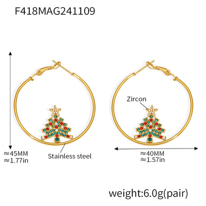 Gold Stainless Steel Christmas Tree Zircon Hoop Earrings | Festive Statement Jewelry for Holiday Style – WANTI Jewelry