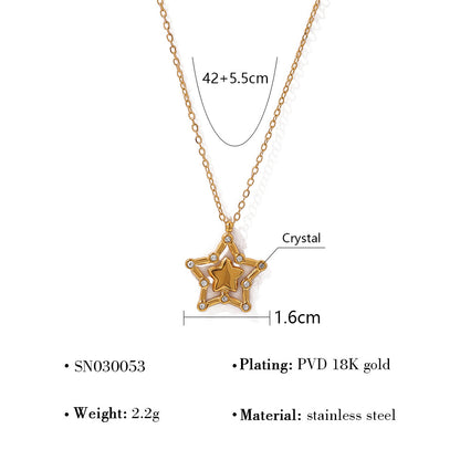 18K Gold Plated Stainless Steel Crystal Pendant Necklace | Heart, Star, Tree of Life & Leaf Designs | Elegant Gift Jewelry for Women