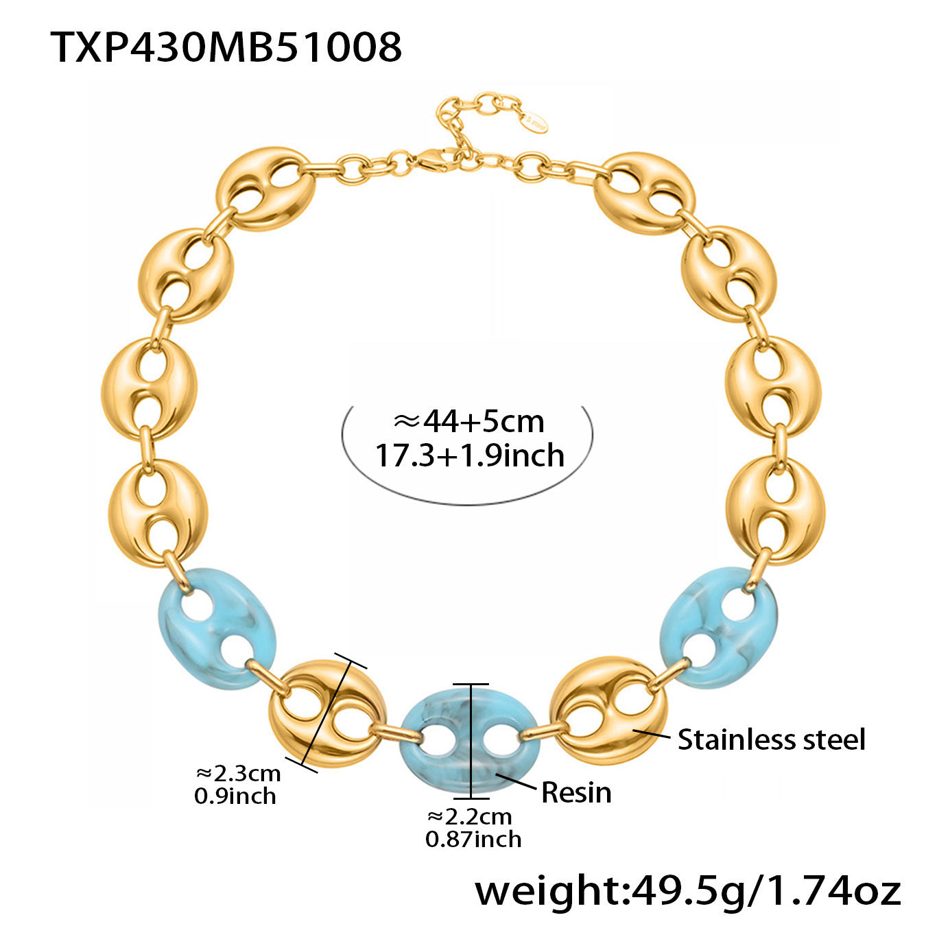 Colorful Resin Pig Nose Pendant Jewelry Set – Stainless Steel Necklace, Bracelet & Earrings | Trendy Chunky Chain Fashion Accessories