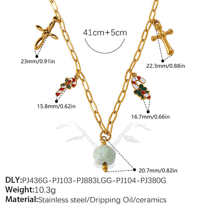 Gold Stainless Steel Christmas Holiday Pendant Tassel Necklace | Festive Fashion Jewelry