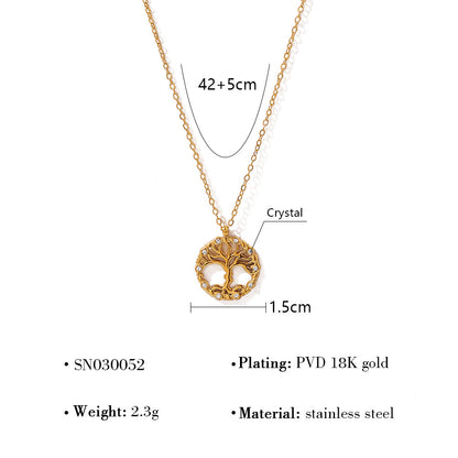 18K Gold Plated Stainless Steel Heart Crystal Pendant Necklace – Elegant Layered Design Jewelry for Women