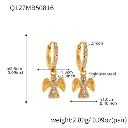 Stainless Steel Zircon Bird Pendant Layered Earrings Set | Trendy Dangle Hoop Earrings | Hypoallergenic Fashion Jewelry for Women
